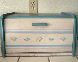 Vintage Hand-Painted Wooden Bread Box with Floral Motifs