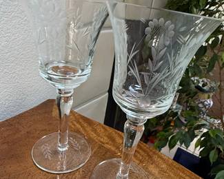 Vintage Etched Floral Crystal Wine Glasses
