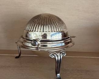 Vickers of Sheffield Silver Plated Revolving Butter Dish with Scrolled Feet
