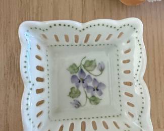 Vintage Porcelain Pierced Trinket Dish with Violets by Andrea By Sadek