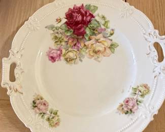 Hand Painted German Porcelain Cake Plate with Roses
