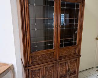 Ethan Allen Oak Leaded Glass China Cabinet