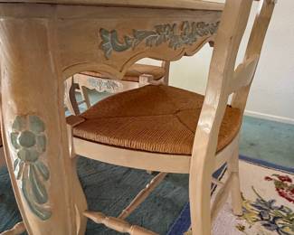 Ethan Allen French Provincial Dining Set with Rush Seat Chairs