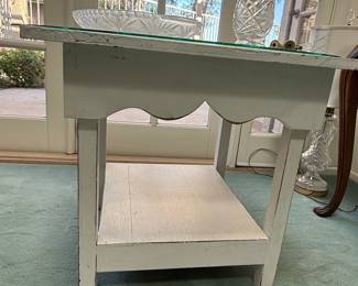 Painted Scalloped Side Table with Glass Top