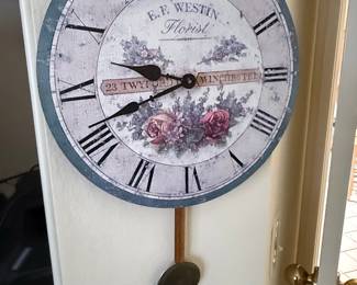 E.F. Westin Florist Decorative Wall Clock with Faux Pendulum
