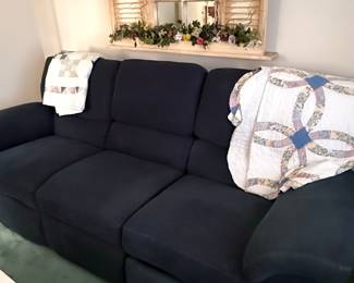 Three-Seat Reclining Sofa with Patchwork Quilts