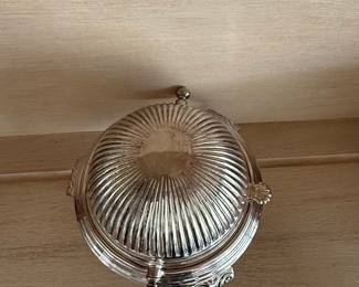 Vickers of Sheffield Silver Plated Revolving Butter Dish with Scrolled Feet