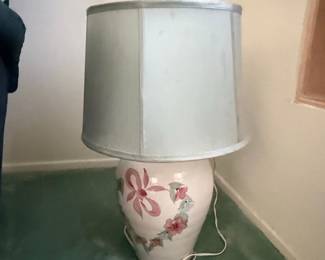 Vintage Hand-Painted Ceramic Ginger Jar Lamp with Floral Motifs