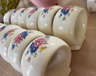 Set of 12 Floral Porcelain Napkin Rings