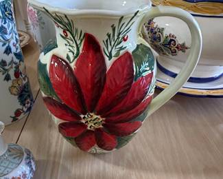 Vintage Fitz and Floyd Poinsettia Pitcher