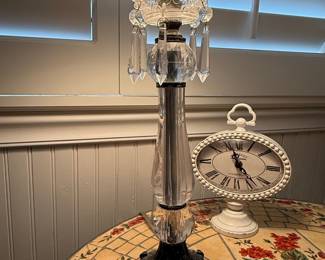Victorian Style Crystal Table Lamp with Floral Rose Shade