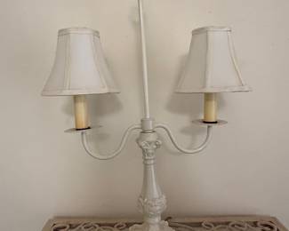Vintage French Provincial Style Two-Light Candelabra Lamp with Cherub Motif