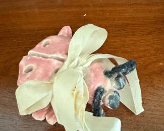 Vintage Ceramic Pig Figurine with Ribbon - J.C. Marked