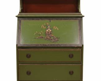 Green Chinoiserie Secretary Desk with Hutch