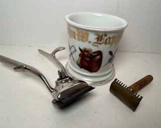 T&V Limoges Shaving Mug and Barber Tools Set