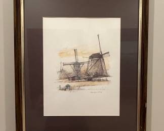 Kinderdijk Windmill Watercolor by Mads Stage
