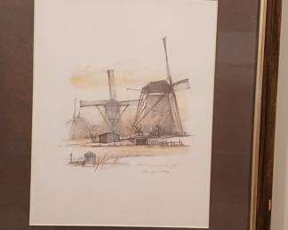 Kinderdijk Windmills Watercolor Print by K. H. W.
