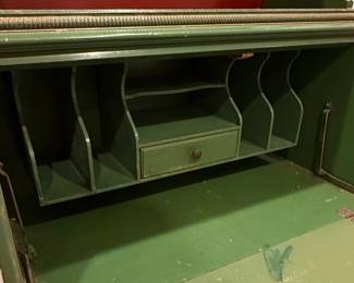 Green Chinoiserie Secretary Desk with Hutch