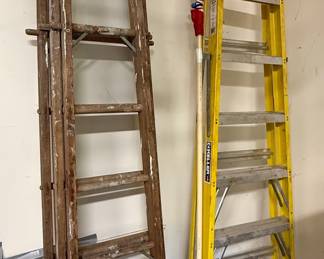 Keller 778 Fiberglass Ladder & Vintage Wood Ladder