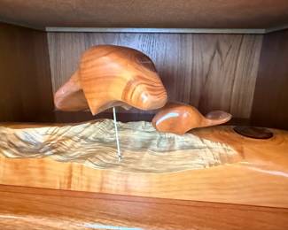 Jerry Allen Hand-Carved Manatee Mother and Calf