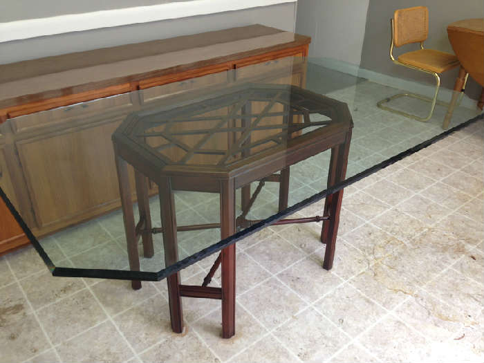 Chinese Chippendale glass top table by Hickory Chair