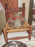 several old children's chairs - old roller skates