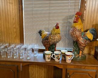 Hand painted ceramic roosters