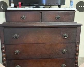 Vintage Marble-Top Wooden Chest-of Drawers