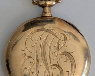 Engraved monogram case back, 14K gold, 54.5 g total weight