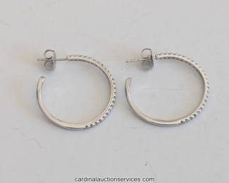 10K white gold diamond hoop earrings - ships