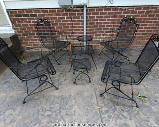 Wrought iron spring rocker patio set with side tables