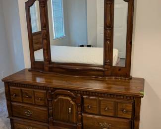 Bassett triple dresser with tri-fold mirror