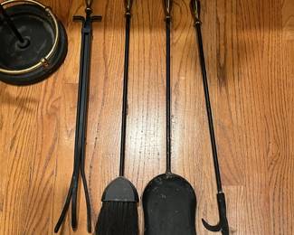 T131 - $60. Pilgrim Black Iron and Brass Fireplace Tool Set. Made in the USA. Measures 30.25” tall.