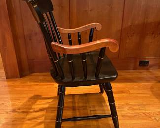 T34 - $100. Wood Duke Chair. Measures 23" x 18" x 36" tall. Floor to seat 17.5". Very good condition with minor scratching/wear.