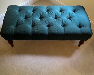 T42 - $50. Upholstered Bench with Wood Legs. Measures 43" x 20.5" x 15.5" Tall. Very good condition, but does have pet hair.