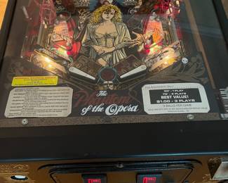 T40 - $3,750 FIRM. Fully Operational 1990 Phantom of the Opera Pinball Machine. Measures 22" x 53" x 74" Tall. You will need help to move. Tested and works *perfectly*! Very fun game!