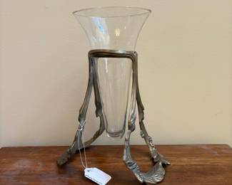 T22 - $20. Table Vase with Holder. Measures 8.5" x 6.5" x 11.5" tall. Excellent condition.
