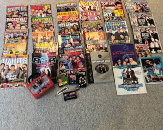 T122 - $100. Lot of 31 Backstreet Boys Magazines and Books Plus Some Accessories.