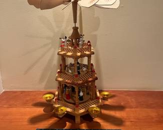 T62 - $40. Vintage 3 Tier German Nativity Candle Carousel. Measures 12" x 18.5" Tall. Excellent condition.