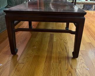 T38 - $140. Henredon Coffee Table. Measures 56" x 24" x 16.5" tall. Very structurally sound, good condition with some scratching and surface wear.