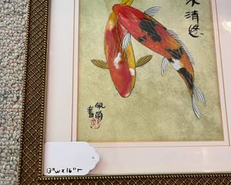 T107 - $35. Japanese Sumi-e Ink Wash Painting of Nishikigoi (koi fish). Measures 13" x 16" tall.