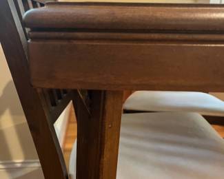 T37 - $125. Stakmore Company Midcentury Folding Bridge Table with 4 folding chairs. Wood frame with Vinyl top and seats. Table measures - 30.5" x 30.5" x 29" Tall. Chairs measure - 16.5" x 19" x 32" tall, floor to seat 17.75". Excellent condition.
