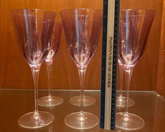 T120 - $60. Set of 6 Vietri Optical Amethyst Wine Glasses. Each measures 9.5“ tall.