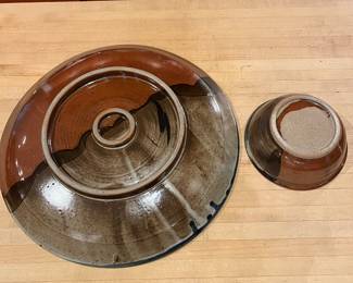 T132 - $40. Vintage John Freimarck Butterfly Studio Pottery Chips and Dip Set.