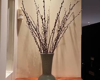 T129 - $65. Large McCoy Pottery Vase Vesta Collection Matte Green. Measures 13.5” tall.