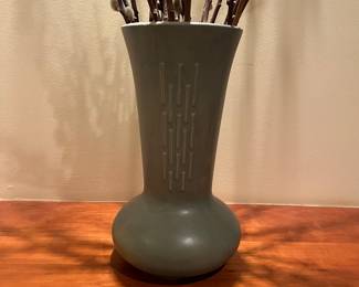 T129 - $65. Large McCoy Pottery Vase Vesta Collection Matte Green. Measures 13.5” tall.