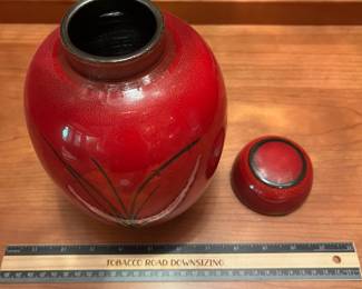 T28 - $65. Signed Pottery Vase. Measures 5" x 8.5"T