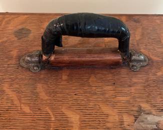 T46 - $125. Antique Machinist Toolbox. Measures 20" x 9.5" x 11.25" Tall. Very good condition, handle is wrapped in tape.