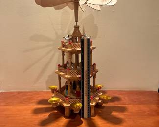 T62 - $40. Vintage 3 Tier German Nativity Candle Carousel. Measures 12" x 18.5" Tall. Excellent condition.