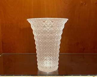 T63 - $600. Lalique Venezia Floral Crystal Vase. Measures 7” tall.